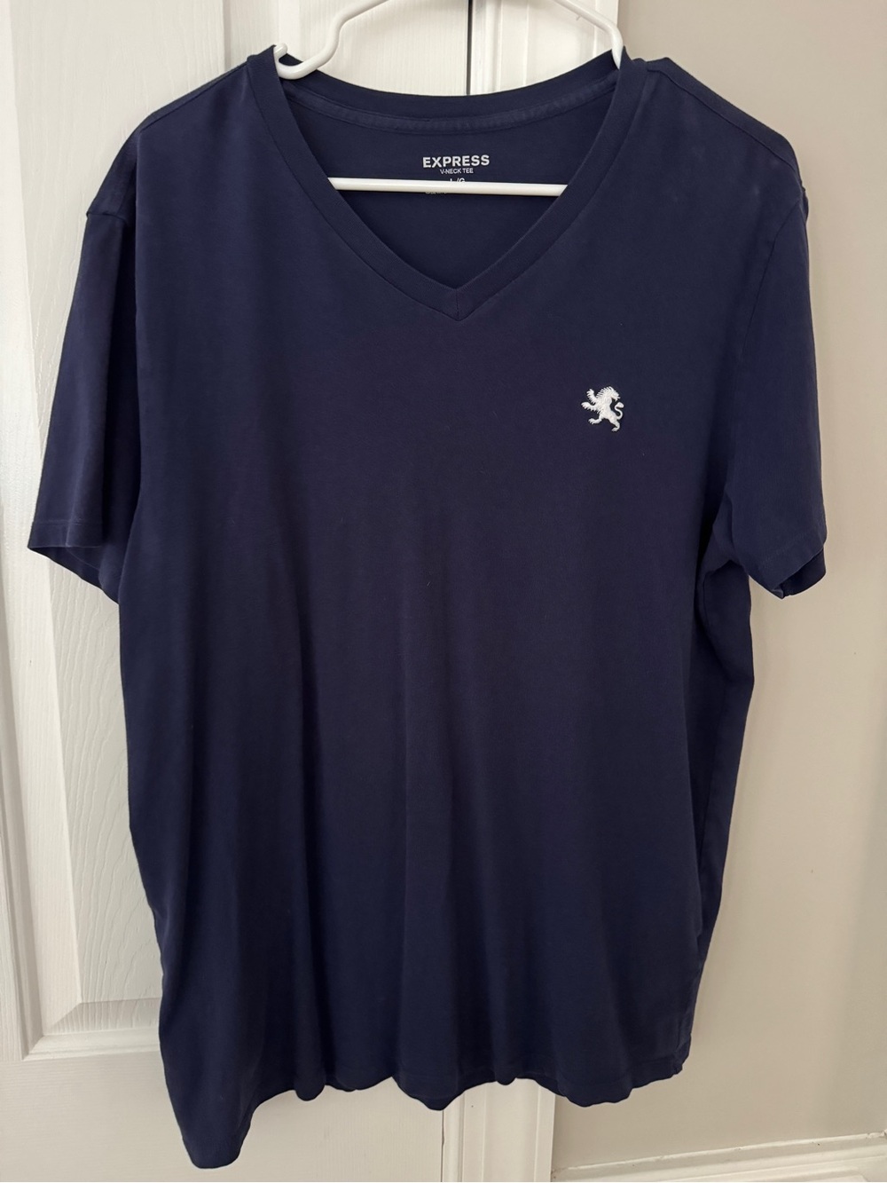 Express Men's Dark Navy V-Neck Tee with White Logo